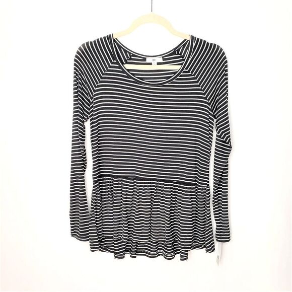 B.P. Tiny Stripe Long Sleeve Peplum Top - Picture 1 of 8
